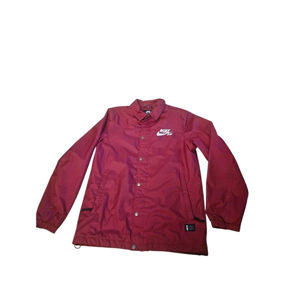 NIKE SB Burgundy Coach Jacket Mens L Embroidered Logo Snap Front Lightweight - Picture 2 of 12